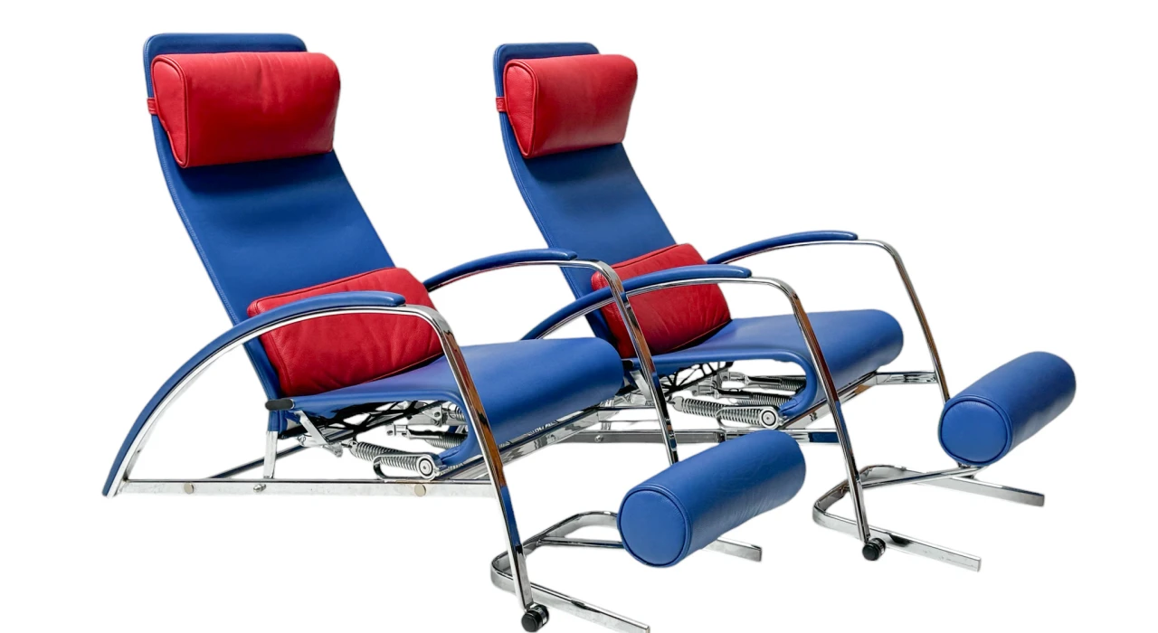 Pair of Grand Repos Lounge Chairs with Stools by Jean Prouvé Tecta , 1980s